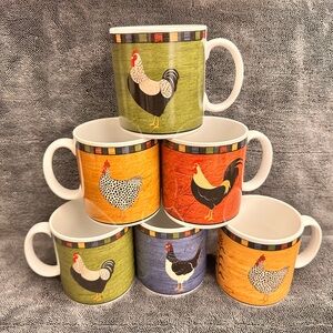 Sakura Country Quartet Warren Kimble Brandon House Rooster Mugs - Set Of 6